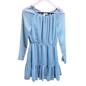 H&M Divided | Women’s Blue Sheer Swiss Dot Long Sleeve Midi Dress